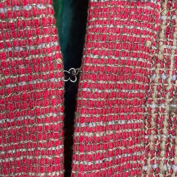 Jonofui Women's Tweed 3/4 Sleeve Lined Blazer Jacket‎ Pink Medium Silk lining - Picture 10 of 16